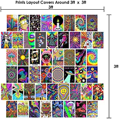 Woonkit Trippy Room Decor, Indie Room Decor, Hippie Room Decor, Indie Hippie Trippy Posters, Teen Wall Bedroom Dorm Aesthetic Poster, Photo Wall Collage Kit Pictures, Psychedelic Posters, 50PCS 4X6 INCH