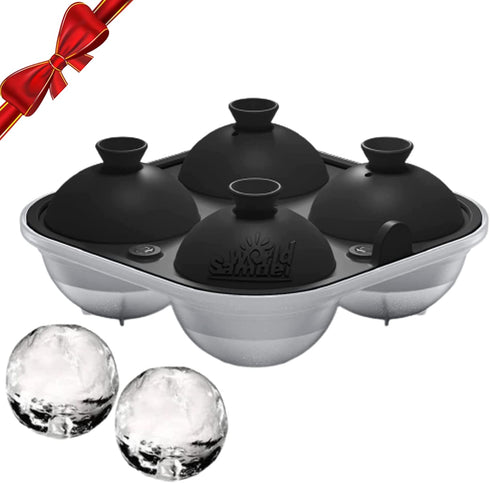 Samuelworld Large Sphere Ice Mold with Lid, 4 x 2.5 Inch Ice Balls - BPA Free, Easy To Fill Round Silicone Ice Tray, Perfect Spheres Craft Ice Maker for Whiskey, Cocktails, Christmas - Black