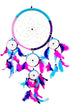 OMA Dream Catcher - Hand Made Traditional Tie Dye Colors Turquoise, Pink & Purple Feathers - 9" Diameter & 30" Long