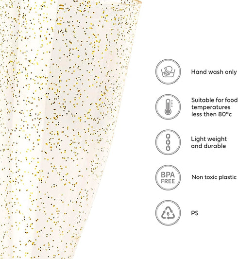 Plastic Champagne Glasses | 32 Pack | Gold Glitter Disposable Flutes in Bulk, Perfect for Parties, Wedding, Mimosa, Valentines Day, Brunch, and Bachelorette Party, Toasting Flutes