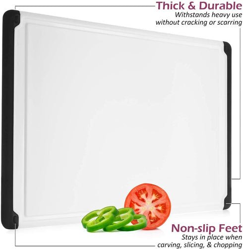 Large Cutting Board with Juice Groove - 17.75" Plastic Kitchen Chopping Board for Meat Cheese and Vegetables Heavy Duty Serving Tray
