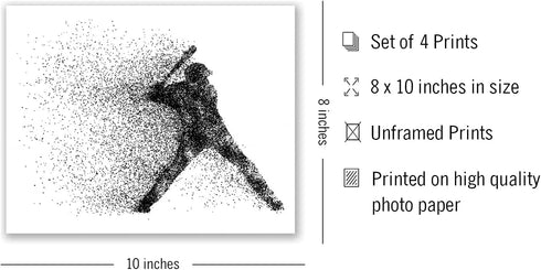 Baseball Wall Art Prints - Particle Silhouette - Set of 4 (8x10) Poster Photos - Bedroom - Man Cave Decor