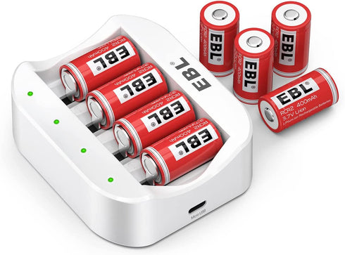EBL CR2 Rechargeable Batteries, 3.7V Lithium RCR2 Photo Batteries 8 Pack with Rechargeable Battery Charger