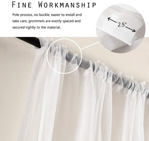 Dreaming Casa Solid Sheer Curtains Draperies White Rod Pocket 2 Panels 42" W x 63" L