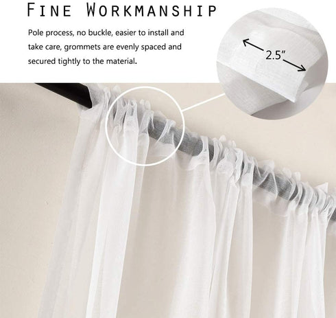 Dreaming Casa White Sheer Curtains Solid Voile Window Treatment Draperies 84" W x 96" L 2 Panels Rod Pocket