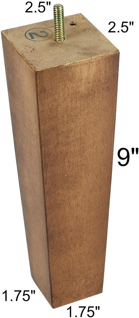 ProFurnitureParts Sandstone 9" Tall Tapered Wood Sofa Legs w/Anti-Skid Pads, Leg Plates Included Set of 4