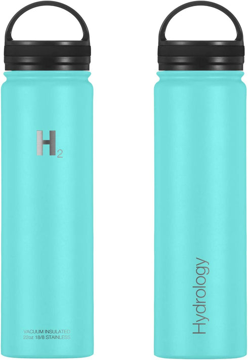 H2 Hydrology Adventure Water Bottle with 3 LIDS | Double Wall Vacuum Insulated Stainless Steel Wide Mouth | Sports Hot & Cold Leak Proof Sweat Free Thermos