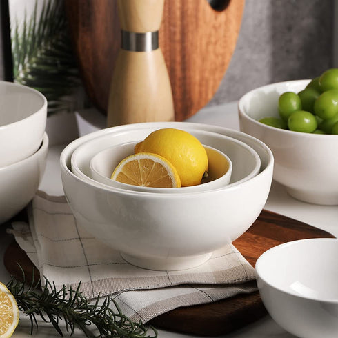 SWEEJAR 39 Ounce Serving Bowls for Salad Pasta Side Dish, 7 inch Ceramic Bowl Set for Family Daily Use, Stackable Bowls for Kitchen, Set of 4 (White)