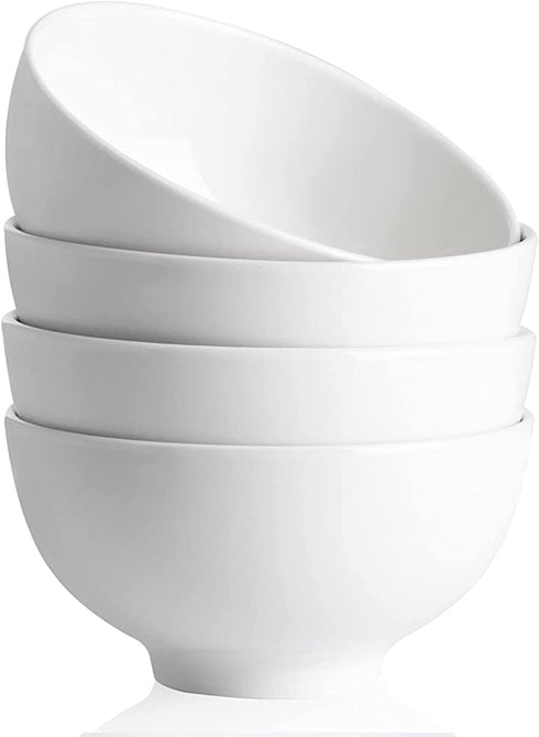 SWEEJAR 39 Ounce Serving Bowls for Salad Pasta Side Dish, 7 inch Ceramic Bowl Set for Family Daily Use, Stackable Bowls for Kitchen, Set of 4 (White)