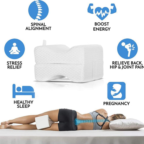 Adjustable Leg & Knee Memory Foam Pillow with Layered Design for Orthopedic ,Sciatica, Back Pain, Spine Pain, Leg Pain, Hip Joint Pain Relief, Knee Pillow with Washable & Breathable Cover