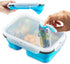 MAXCOOK Collapsible Lunch Container Stacking Silicone Lunch Box with Spoon & Fork, 1500ml/3-Compartment Portable Bento Storage Containers for Food, Microwave, Freezer, Dishwasher Safe, BPA Free Blue