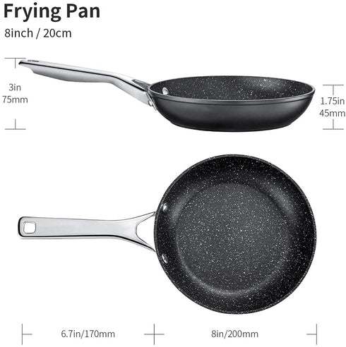 Nonstick Skillet 8 inch with Sturdy Stainless Steel Handle, Frying Pan for All Stoves, Induction Omelette Pans, Black Cookware, Oven & Dishwasher Safe