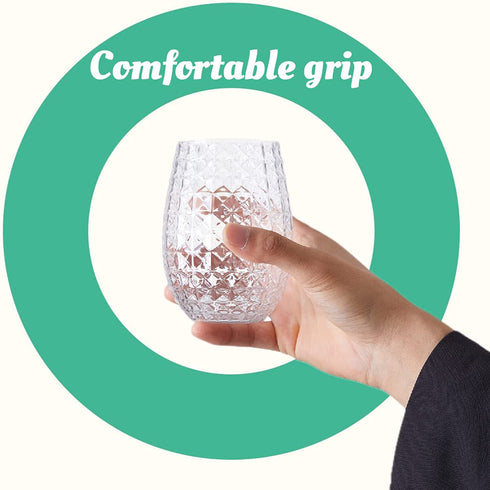 HOMIP Plastic Wine Glasses Set of 6: 16 oz Pretty Shatterproof Whiskey Cocktail and Fruit Juice Drinking Glass - Unbreakable Reusable & Recyclable for Outdoor Pool Party Picnics (Clear)
