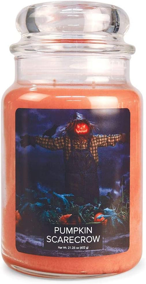 Village Candle Pumpkin Scarecrow Large Glass Apothecary Jar Scented Candle, 21.25 oz, Orange, 21 Ounce