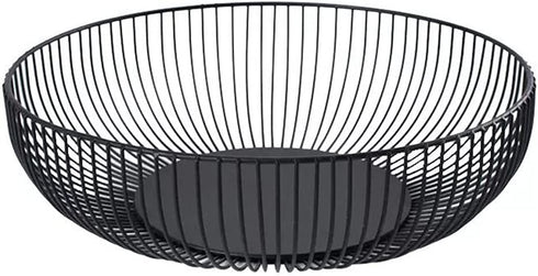 Metal Wire Countertop Fruit Bowl Basket Holder for Kitchen | Black Modern Home Storage Decor Stand - 11 Inch (Round C)
