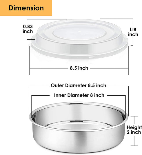 8-inch Cake Pan with Lid Set (3 Pans + 3 Lids), P&P CHEF Stainless Steel Round Baking Pan for Picnic Wedding Birthday, Leakproof Pan & Raised Plastic Lid, Healthy & Non-toxic, Dishwasher Safe