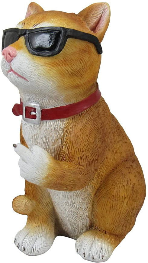 DWK Orange Tabby Cool Cat Middle Finger Figurine | Decoration Statue and Orange Cat Figurine | Middle Finger Decoration Novelty Decor | Desk Statue - 6"
