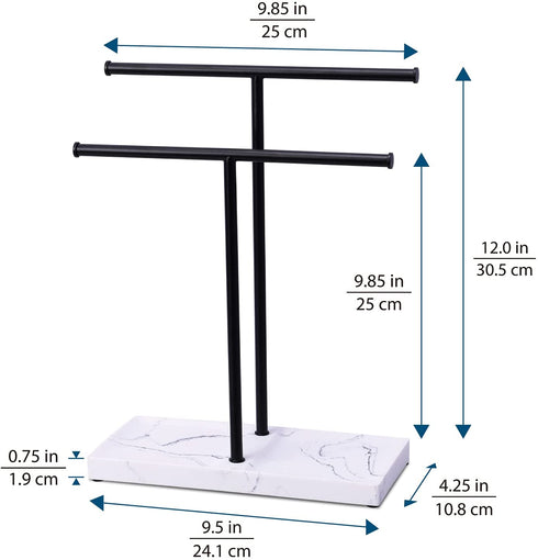 LKKL Hand Towel Holder Stand for Bathroom with Resin Base, Countertop Towel Stand for Fingertip, Washcloth, Dishcloth Holder with Soap Tray for Kitchen Washroom Vanity, Hand Towel Rack Black 12"
