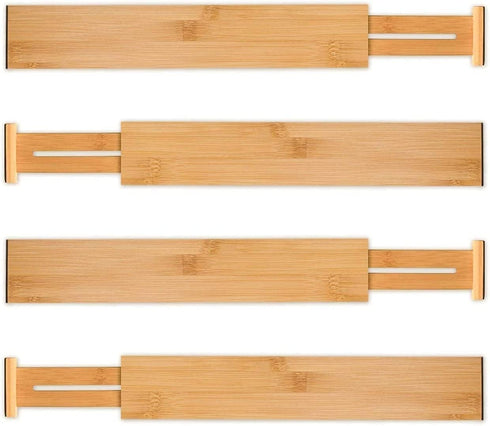 Utoplike 4 Pack Bamboo Kitchen Drawer Dividers,Adjustable Drawer Organizers,Spring Loaded,Works in Kitchen,Dresser,Bathroom,Bedroom,Drawer,Desk (Natural)