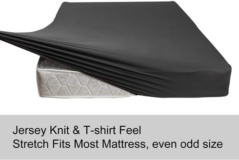 Stretch King Size Fitted Sheet Only - 4-Way Stretchy Jersey Knit, Cozy T-Shirt Soft, Wrinkle Free, Snug Fit & Stay in Place, No More Slipping Off for Mattress (Deep: 5"-13") - Dark Gray, King