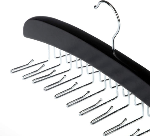 SunTrade Wooden Tie Hanger,24 Tie Organizer Rack Hanger Holder Hook (Black, 24 hooks)