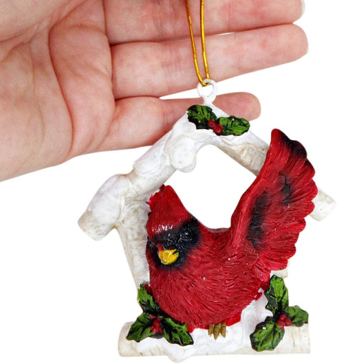 Rustic Cardinal Christmas Tree Ornaments for Home Decor (Holly Branch)