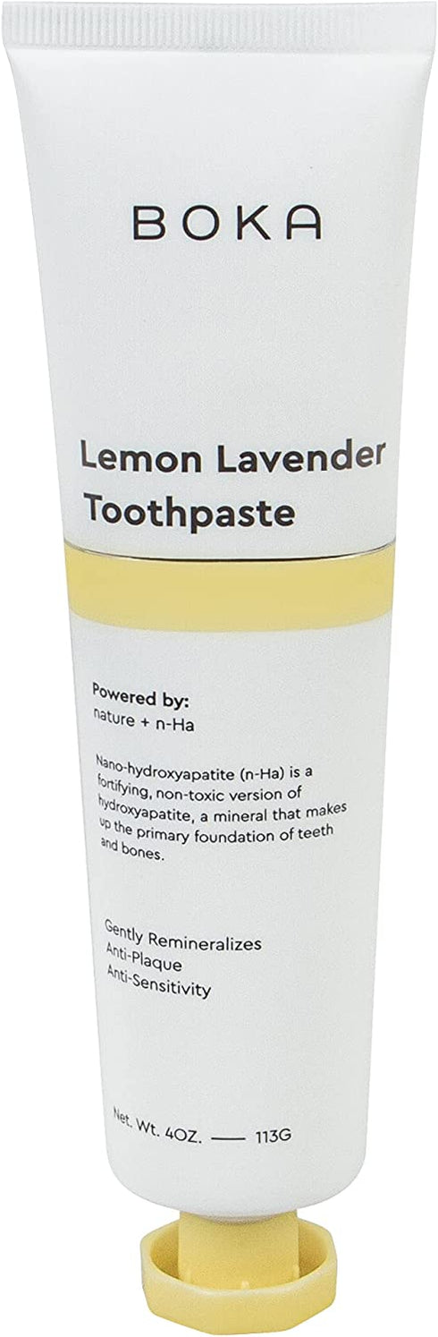 Boka Lemon Lavender Natural Toothpaste, Nano-Hydroxyapatite for Remineralizing, Sensitivity and Whitening, Fluoride-Free, Dentist Recommended for Kids and Adults, Made in USA, 4oz (Pack of 1)