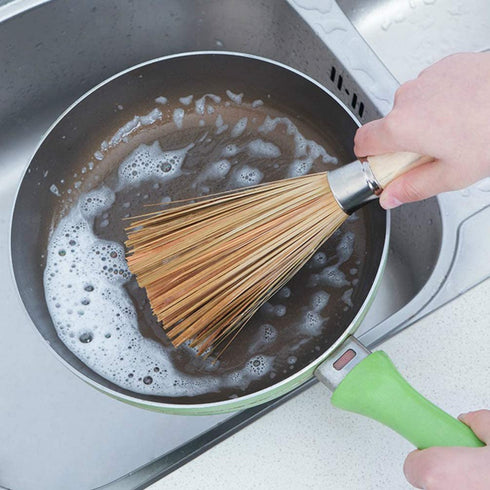 DOITOOL 2 pcs Wok Cleaning Whisk Dish Pan Scrubbing Bamboo Wood Brushes Multipurpose Handle Cleaner Brush for Home Restaurant Kitchen