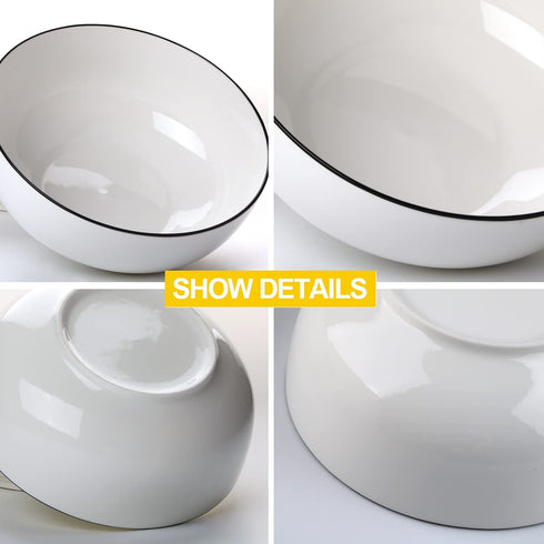 Large Salad Soup Ramen Bowls, 60 OZ Super Stackable Round Fine Porcelain Cereal Pasta Serving Bowl Sets, 3Pack - Microwavable Ceramic Bowls - Heat and Cold Resistant Porcelain