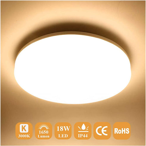 Airand Ceiling Light LED 3000K Flush Mount 18W Ceiling Lights Fixture 9.5'' Round LED Ceiling Lamps for Kitchen, Hallway, Bathroom, Stairwell, 1650LM, Waterproof IP44, 80Ra (Warm White?