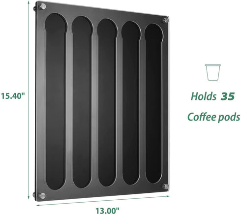 Pemtow Wall-Mount K Cup Coffee Pod Holder Organizer, Double-Deck Acrylic Coffee Pods Storage for Small Spaces, Holds 35 Pods (Capsules Not Included)