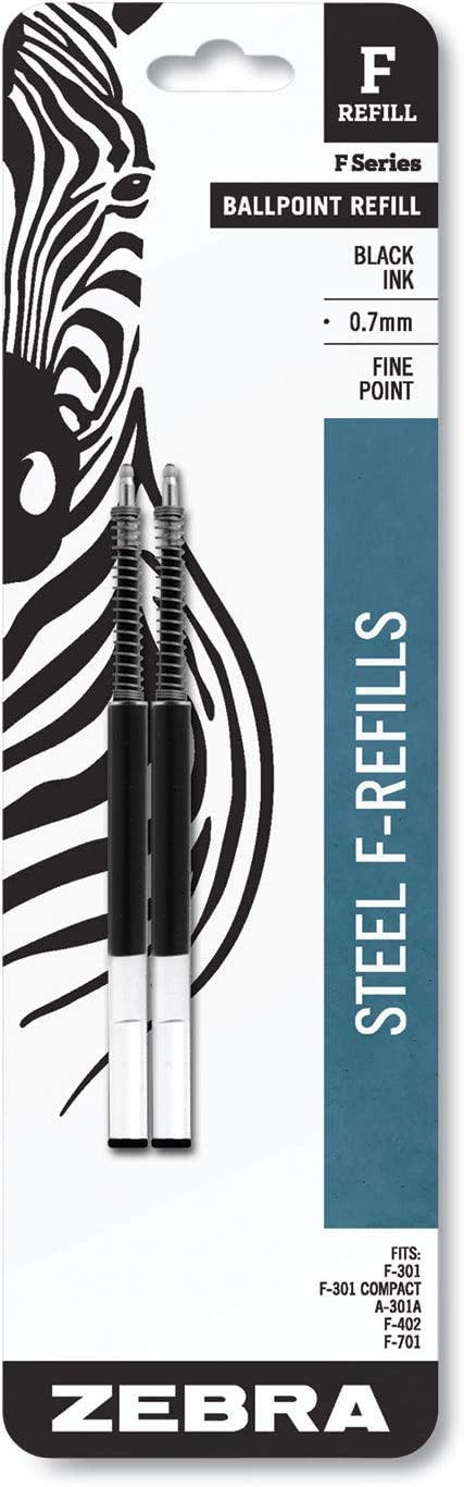 Zebra F301, F301 Ultra, F402, 301A, Spiral Ballpoint Pen Refills, 0.7mm, Fine Point, Black Ink, 2/Pack, Sold as 3 Packs, Total of 6