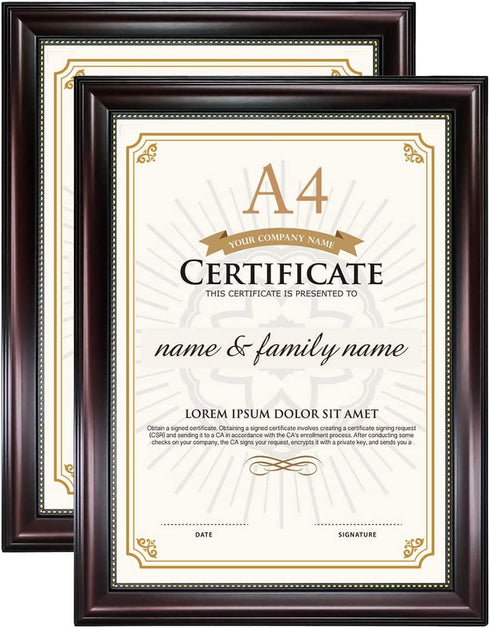 GraduationMall A4 Certificate Document Frame, UV Protection Acrylic, Mahogany with Gold Beads,Set of 2