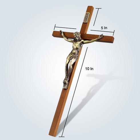 ACHIBANG Crucifix Wall Cross, Catholic Wooden Slender Hanging Crosses for Wall,10 Inch
