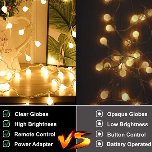 Indoor String Lights,33FT Globe String Lights Plug in String Lights 8 Lighting Modes with Remote Control String Light Indoor Outdoor Garden,Patio,Party,String Lights for Bedroom<100 LED Ball>