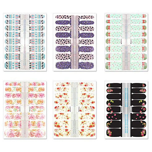 WOKOTO 6 Pieces Flower Adhesive Nail Art Polish Stickers Tips With 1Pc Nail File Fish Nail Wraps Decal Strips Manicure Kit For Women