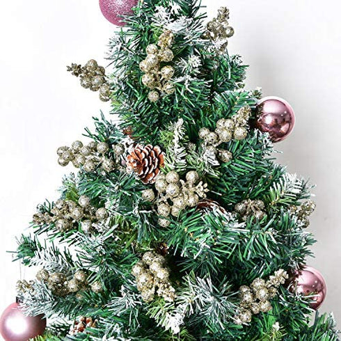 Lvydec 16pcs Christmas Glitter Berries Stems, 7.8" Artificial Christmas Picks for Christmas Tree Ornaments, DIY Xmas Wreath, Crafts, Holiday and Home Decor (Champagne)