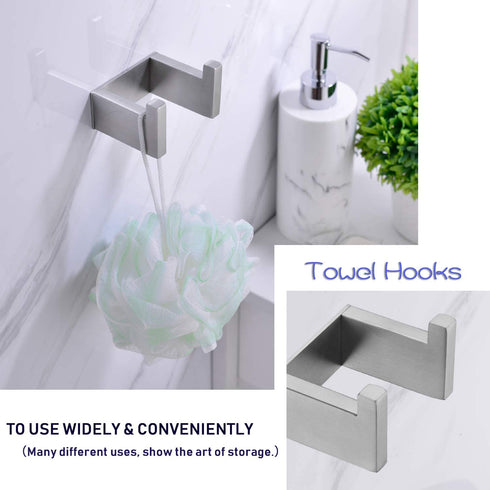 Brushed Nickle 4-Piece Bathroom Hardware Set,Towel Bar+Toilet Paper Holder+2 Robe Towel Hook,JINCROP YF402 SUS 304 Stainless Steel Wall Mounted (Brushed Nickle)
