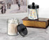 4 Pack Apothecary Jars Bathroom Vanity Storage Organizer Set -Countertop Canister with Stainless Steel Lids &Cute Stickers - Qtip Dispenser Holder for Qtips,Cotton Swabs,Makeup Sponges(Black)