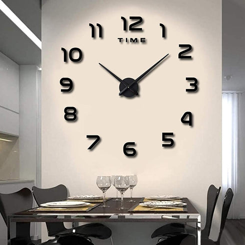 Biramba Frameless DIY Wall Clock,3D Surface Mirror Wall Clock Modern Design Large Mute Wall Watches Stickers for Living Room Bedroom Home Decorations (006Black)