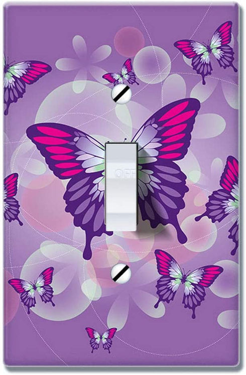 WIRESTER Single Gang Toggle Light Switch Plate/Wall Plate Cover - Pink Purple Butterfly