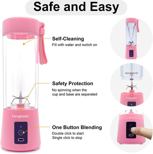 Portable Blender for Shakes and Smoothies Personal Blender USB Rechargeable Small Smoothie Blender (Pink)