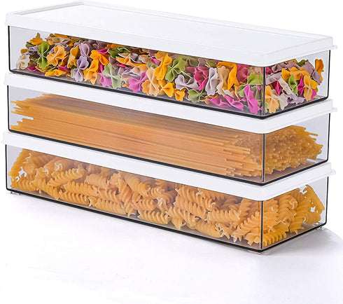 TIANGR Pasta Storage Containers? 3PC/Set?53-oz Rectangular Pasta Spaghetti Noodle Keeper Box with Cover | BPA-Free Pasta Canister Set | Dishwasher Safe