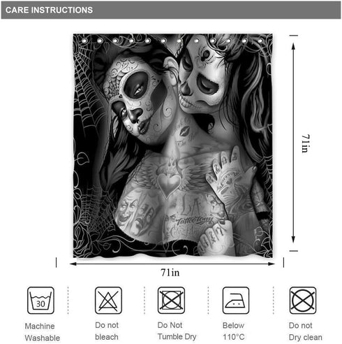 Gothic Shower Curtain Tattoo Girl Shower Curtain Black Gray Fabric Waterproof Polyester Bathroom Curtain with 12 Plastic Hooks 71x71 Inch(180 x 180 cm)