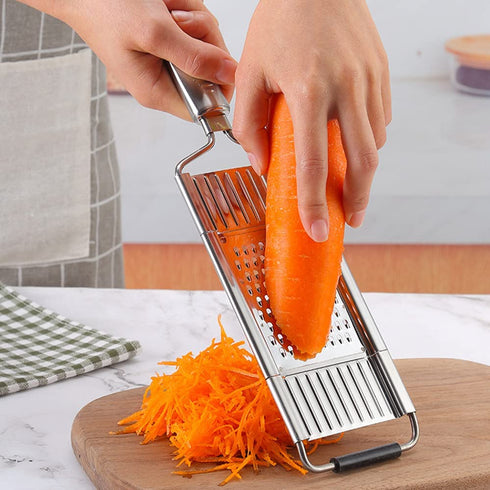 Suuker Multi-Purpose Vegetable Slicer Set,Stainless Steel Cheese Grater & Vegetable Chopper with 4 adjustable Blades for Vegetables, Fruits,Hand-held Shredder Cutter Grater Slicer Kitchen Tool(Silver)
