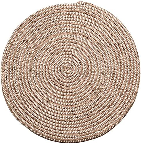 Hand Woven Round Area Rugs Living Room Bedroom Study Computer Chair Cushion Base Mat Round Carpet Lifts Basket Swivel Chair Pad Coffee Table Rug(2' Round, Light Camel)