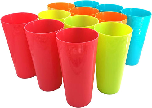 Large Plastic Cups set of 12 BPA-Free Dishwasher Safe Colorful Unbreakable 35-Ounce mixed Drinkware Tumbler