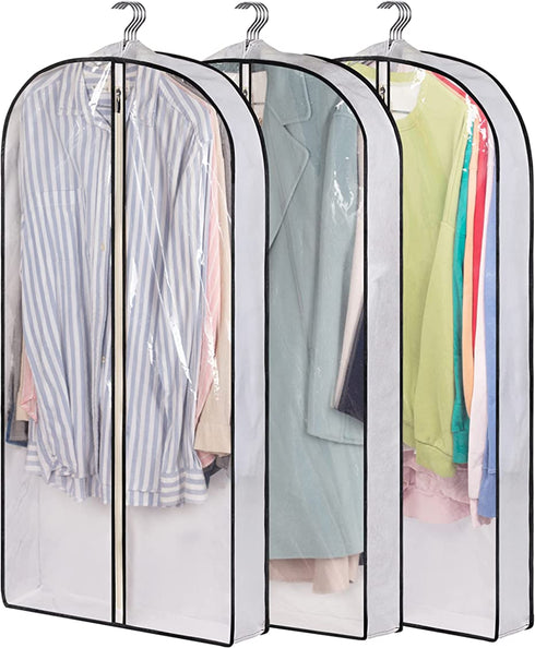 AOODA 40" Hanging Garment Bags for Closet Storage Suit Bag 4" Gusseted Clear Clothes Cover for Coat, Jacket, Sweater (3 Packs)