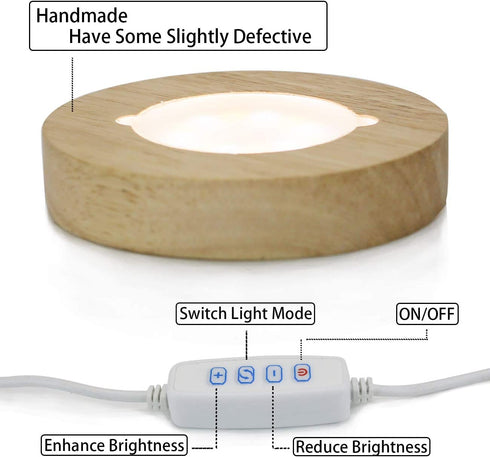 Mintso Wood LED Dimming Display Base for Glass Crystal,4 Inch White/Warm Lighted