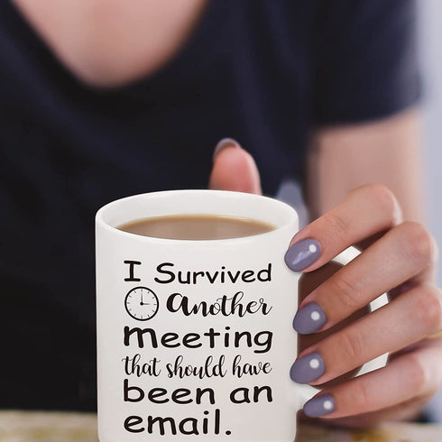 I Survived Another Meeting That Should Have Been An Email Mug, Christmas Birthday Gift for Boss, Coworker, Employee, Friends, Funny Coffee Mug for Women, Men, Novelty Email Mug 11 Oz White